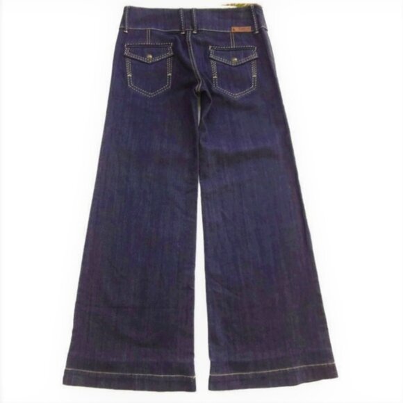 BCBGMaxAzria Jeans Dark Wash Big Stich Wide Leg Mid Rise Back Flap Pockets 27 - Picture 1 of 8